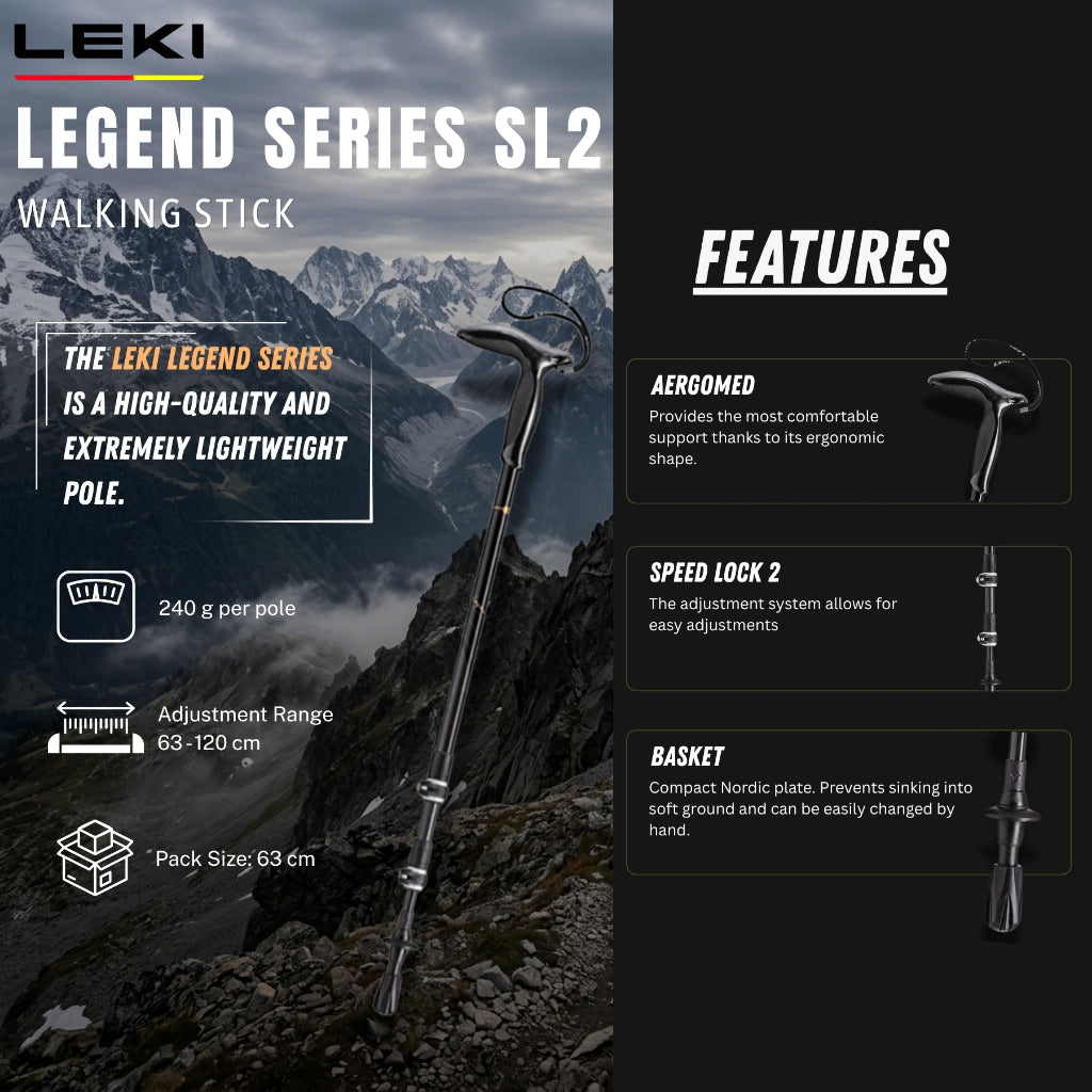 LEKI LEGEND SERIES SL2 Collapsible Carbon Walking Stick