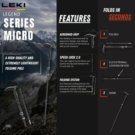 LEKI Legend Series Micro SL2 Carbon Folding Walking Stick