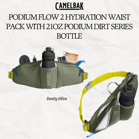 CAMELBAK Podium Flow 2 Waist Pack with 21oz Podium Dirt Series Bottle (Dusty Olive)