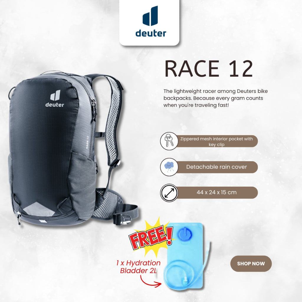 Deuter Race 12 (Black) + FREE GIFT (Hydration Bladder 2L)