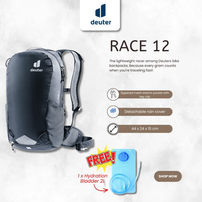 Deuter Race 12 (Black) + FREE GIFT (Hydration Bladder 2L)