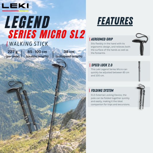 LEKI Legend Series Micro SL2 Carbon Folding Walking Stick
