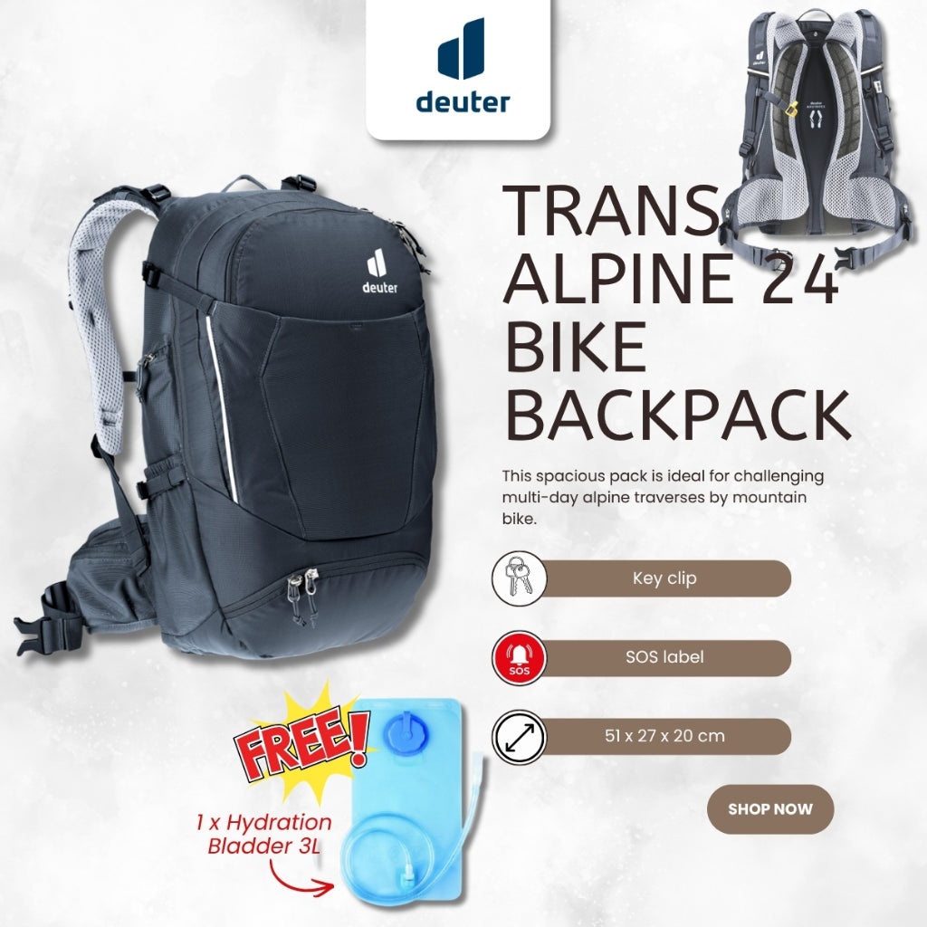 DEUTER TRANS ALPINE 24 BIKE BACKPACK (Black) + FREE GIFT(Hydration Bladder 3L)