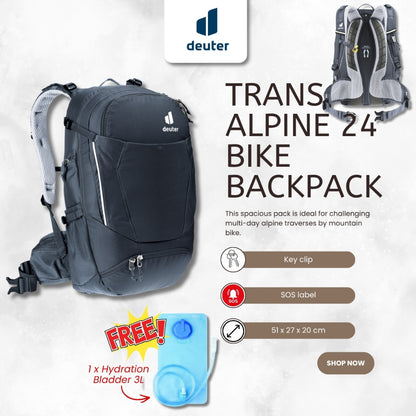 DEUTER TRANS ALPINE 24 BIKE BACKPACK (Black) + FREE GIFT(Hydration Bladder 3L)